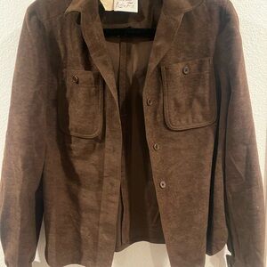 Brown Suede Button-Front Jacket